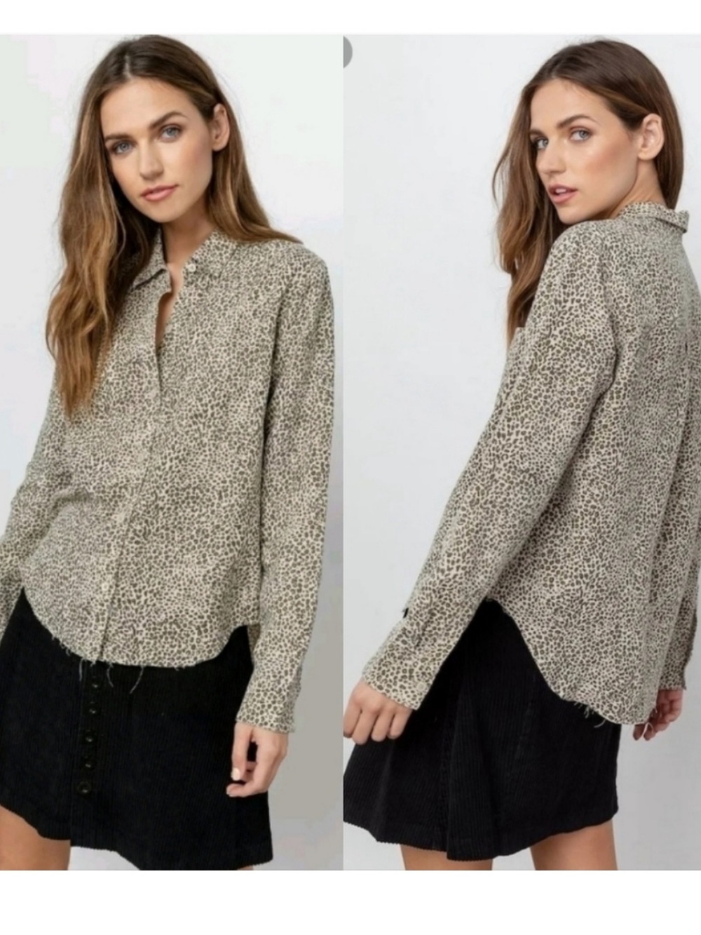 Rails Taupe and Cream Linen Blend Leopard Print Button-Up Shirt